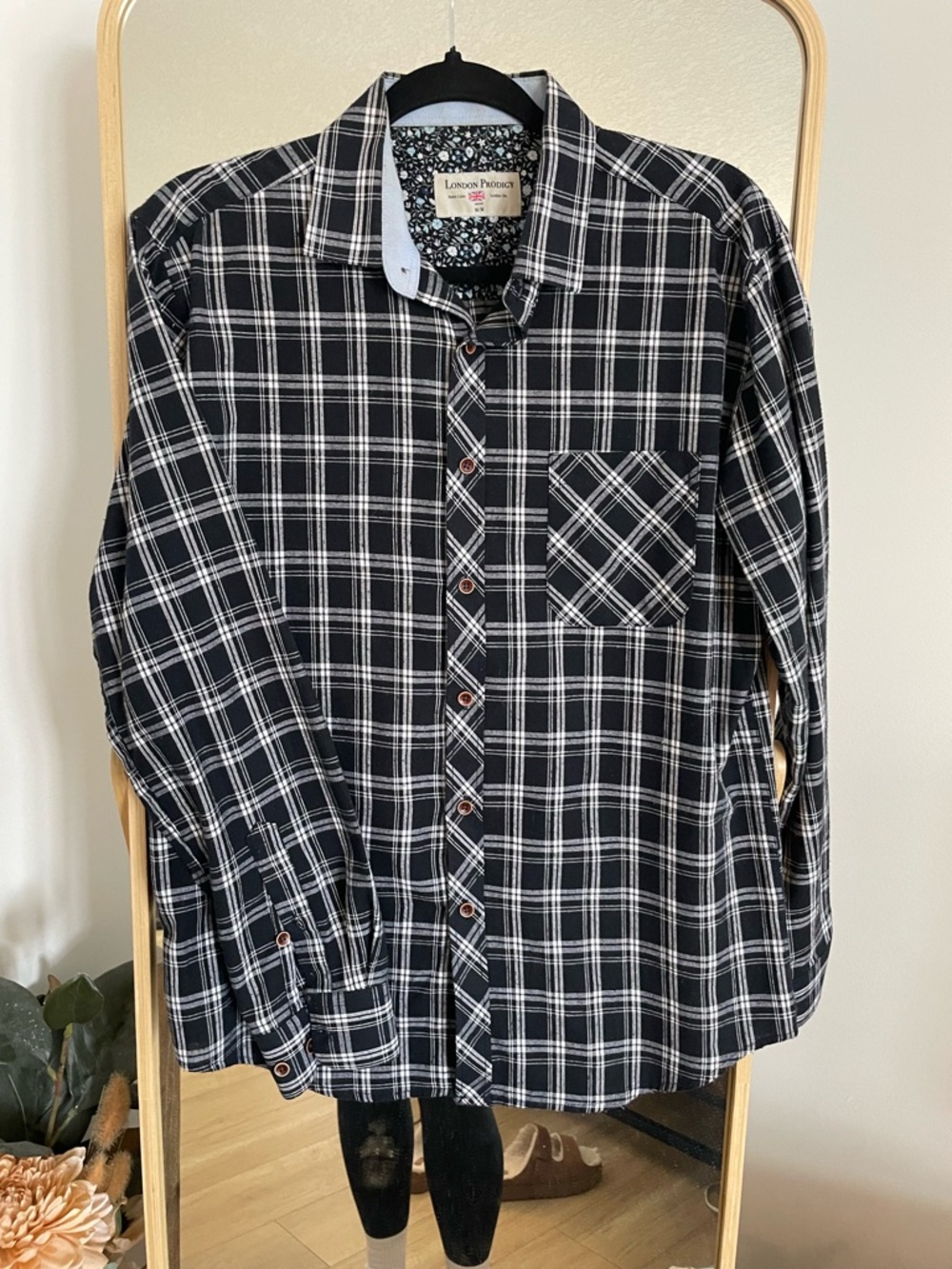 Black & White Plaid Button-Down Shirt